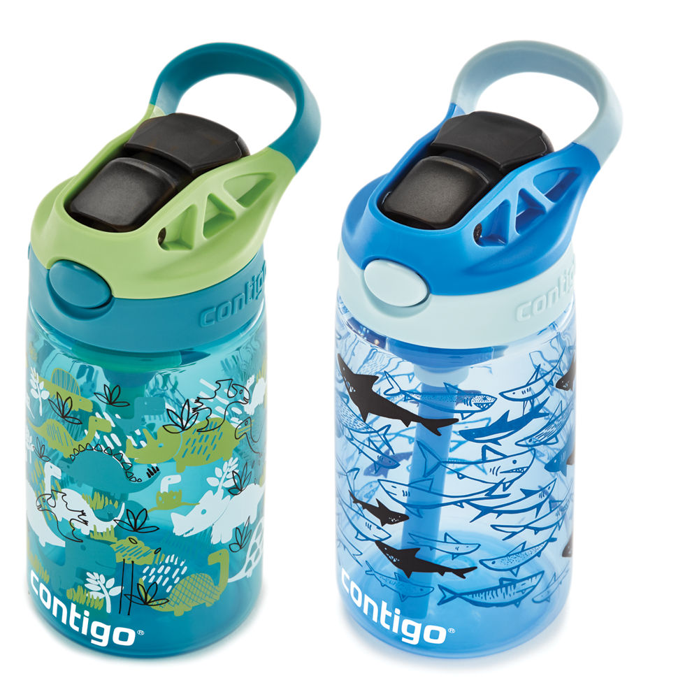Kids Straw Water Bottle with AUTOSPOUT® Lid, 14oz - Dinos & Sharks - image 3