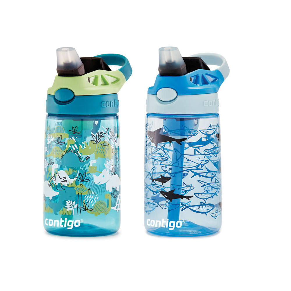 Kids Straw Water Bottle with AUTOSPOUT® Lid, 14oz - Dinos & Sharks - image 2