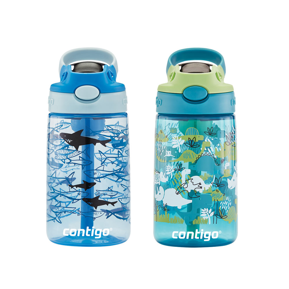 Kids Straw Water Bottle with AUTOSPOUT® Lid, 14oz - Dinos & Sharks - image 4
