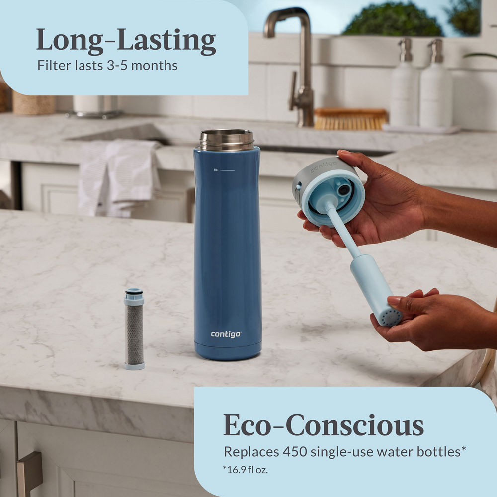 Contigo® Wells Chill Stainless Steel Filter Water Bottle with AUTOSPOUT® Straw Lid and Replacement Filter, 24 Oz. - Dark Ice & Purity - image 3