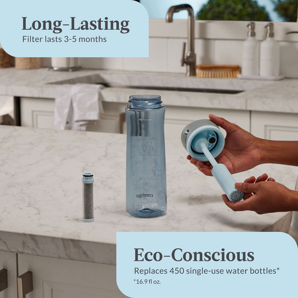 Contigo® Wells Plastic Filter Water Bottle with AUTOSPOUT® Straw Lid and Replacement Filter, 24 Oz. - Dark Ice & Purity - image 3