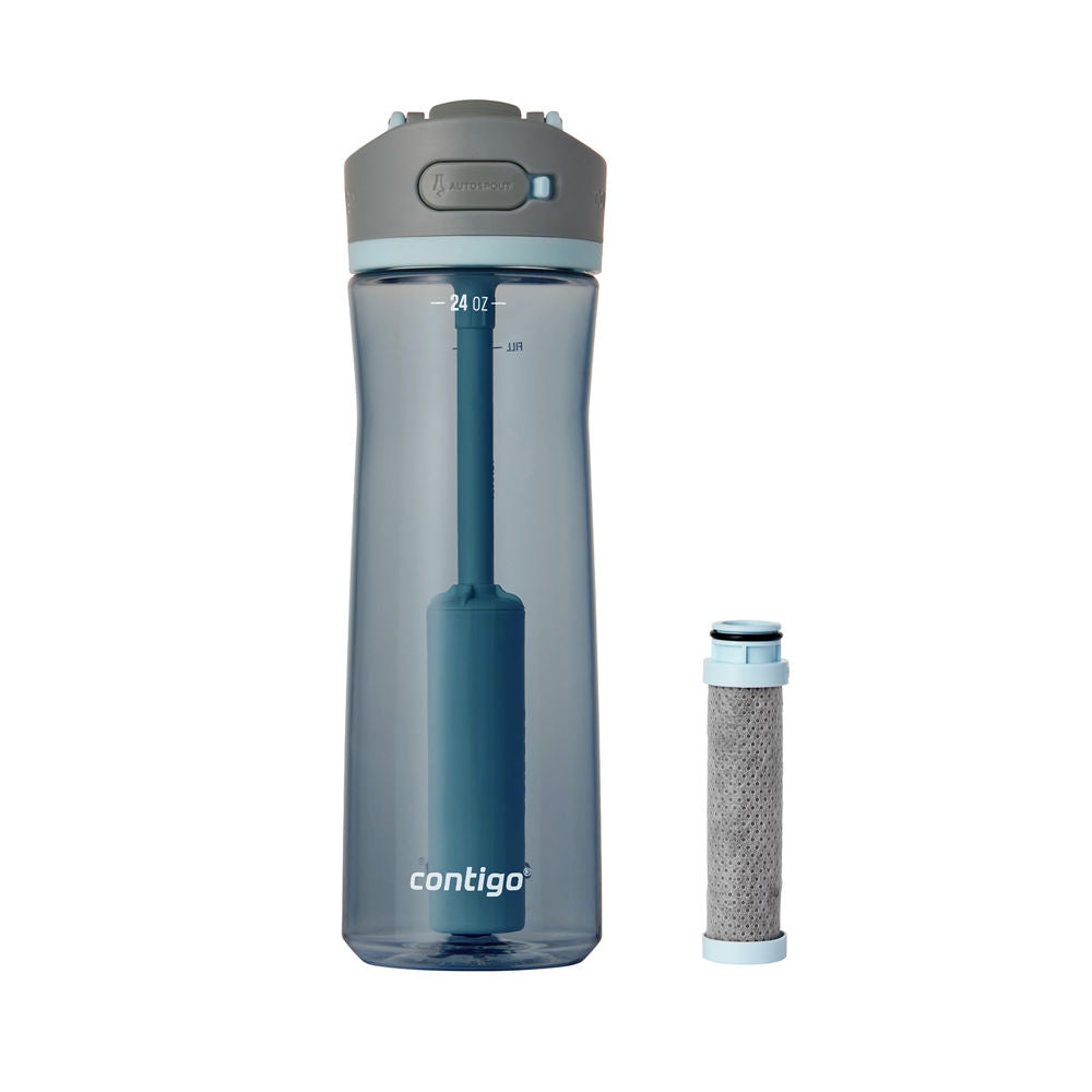 Contigo® Wells Plastic Filter Water Bottle with AUTOSPOUT® Straw Lid and Replacement Filter, 24 Oz. - Dark Ice & Purity