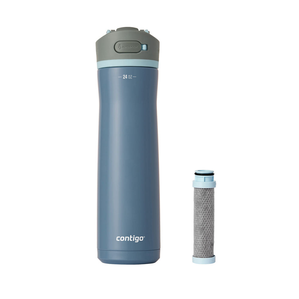 Contigo® Wells Chill Stainless Steel Filter Water Bottle with AUTOSPOUT® Straw Lid and Replacement Filter, 24 Oz. - Dark Ice & Purity